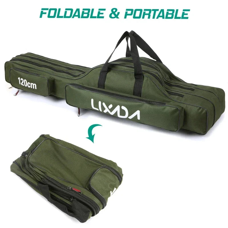 Lixada 3 Layers Fishing Pole Bag Portable Folding Rod Carry Case Fishing Reel Tackle Storage Bag Case