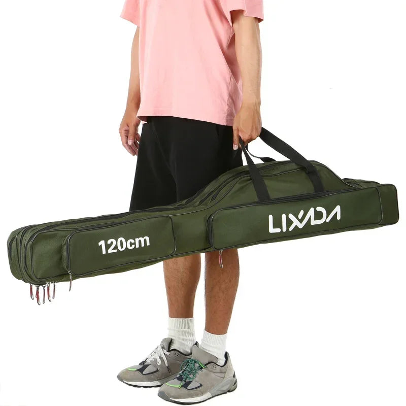 Lixada 3 Layers Fishing Pole Bag Portable Folding Rod Carry Case Fishing Reel Tackle Storage Bag Case