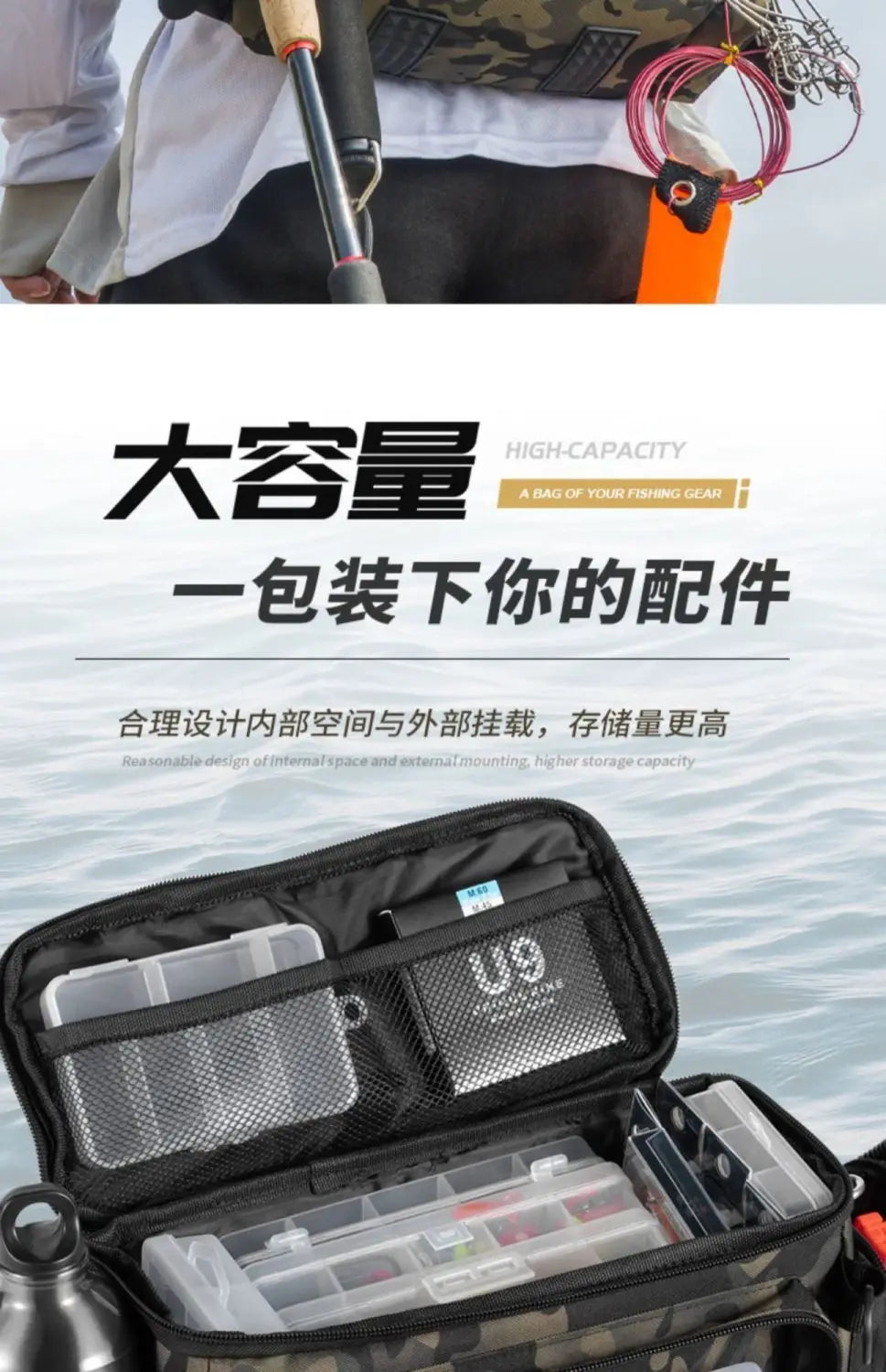 Fishing tackle, shoulder bag, storage bag, portable fishing rod holder, outdoor sports bag, flying fishing