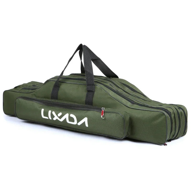 Lixada 3 Layers Fishing Pole Bag Portable Folding Rod Carry Case Fishing Reel Tackle Storage Bag Case