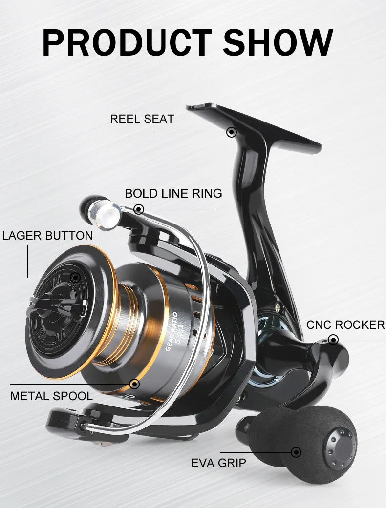 Professional Ultra Light 1000~7000 5.2:1 Gear Ratio,26LB Max Drag CNC Metal Spool Spinning Fishing Reel For Freshwater Saltwater