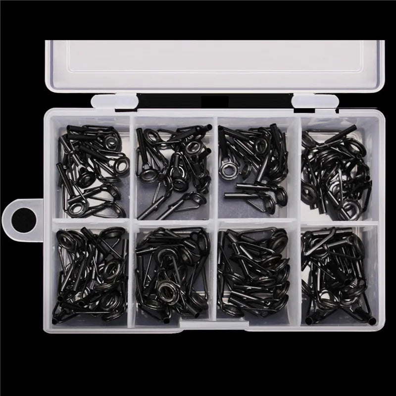 8/16/80Pcs Black Top Tip Guide for Spinning Casting Fishing Rod Building Repair Eye Line Ring Stainless Steel Frame