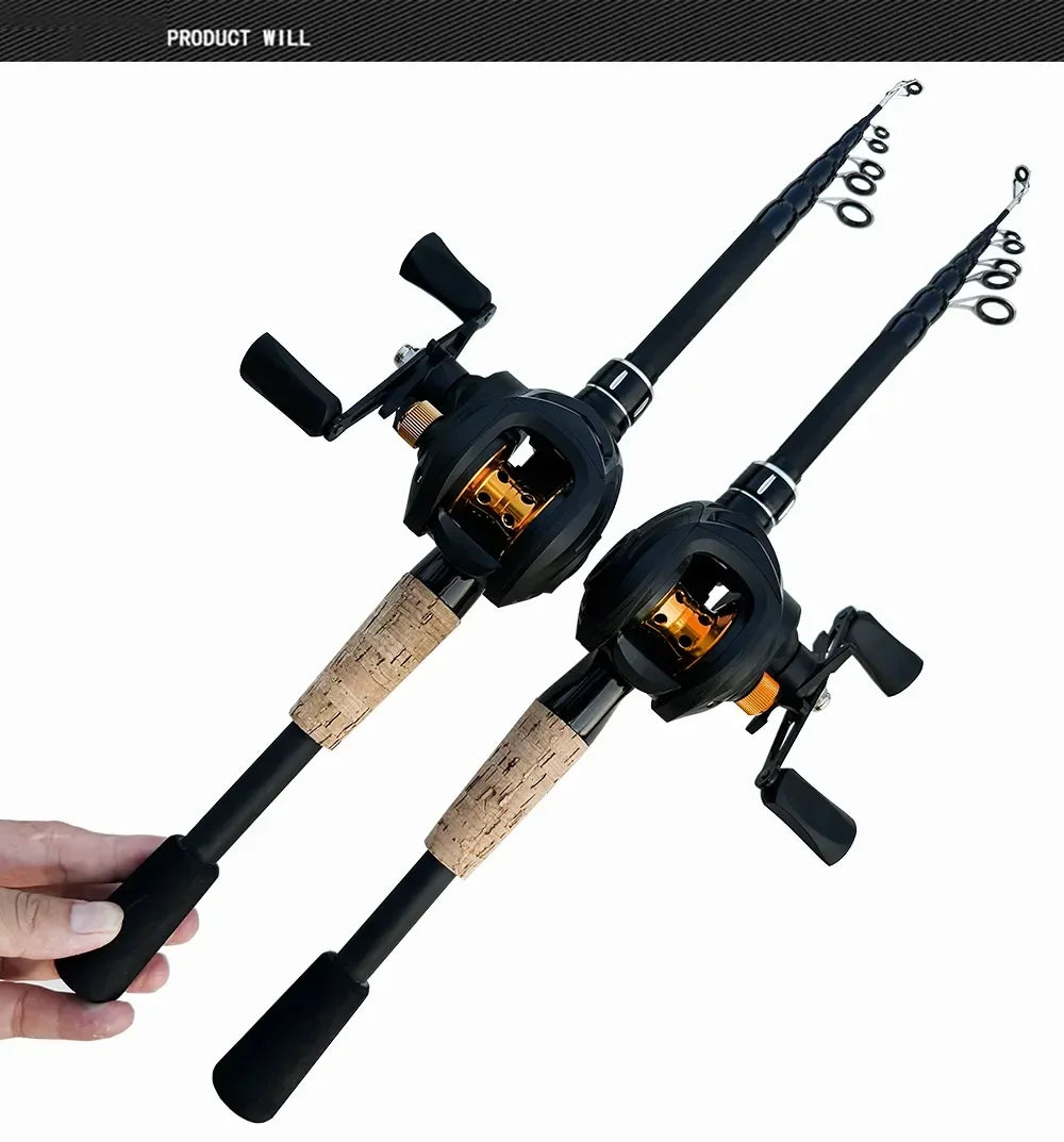 Combo Fishing Rod + Reel Telescopic Lure Rod Spinning Casting Short Jigging Rod 1.5m-2.4m Baitcasting Reel Max Drag 8kg