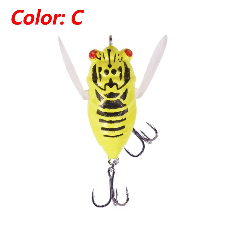 1 Pcs Insect Popper Fishing Lure 4.8cm 6g Topwater Soft Wing Cicada Wobblers Artificial Bait With Hooks  for Bass Pike Tackle