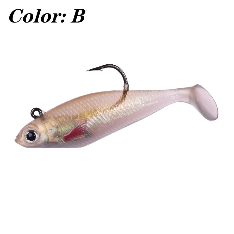 1PCS Jig Head T Tail Silicone Soft Bait 75mm 9.5g Fishing Wobbler Lures Artificial Rubber Baits for Sea Bass Carp Spoon Tackle