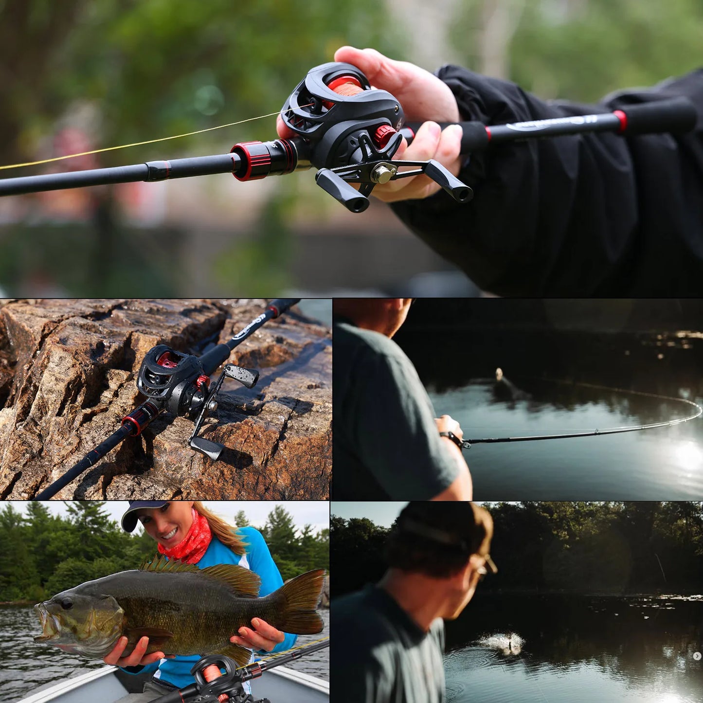 Combo Fishing Rod + Reel Sougayilang 1.8~2.1m Carbon Fiber Casting Rod and 7.2:1 Gear Ratio Baitcasting Ree Max Drag 10kg