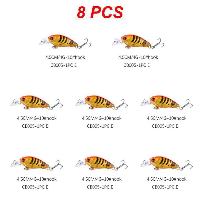 1~8PCS Mixed Colors Minnow Fishing Lures Set 4.5cm 3.5g Mini Crank Wobblers With Treble Hooks Tackle Topwater Swim Crankbaits