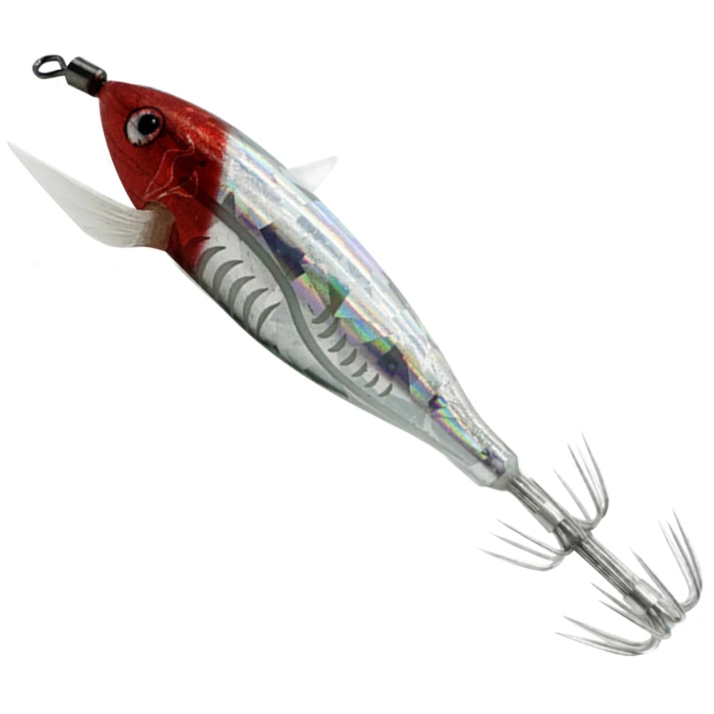 1Pc 7.5cm/8cm Laser Luminous Squid Jig Floating Horizontal Wood Shrimp Egi Lure Squid Jigging Shrimp Hooks Fishing Octopus Baits