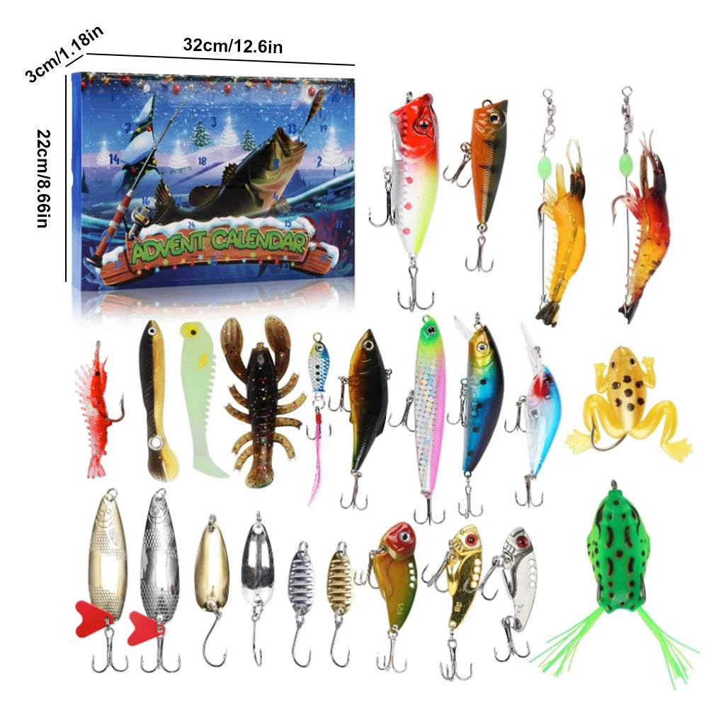 2024 Fishing Tackle Set Advent Calendar 24 Days Christmas Fishing Lures Box Xmas Fish Bait Box Surprise Gifts for Fishing Lover