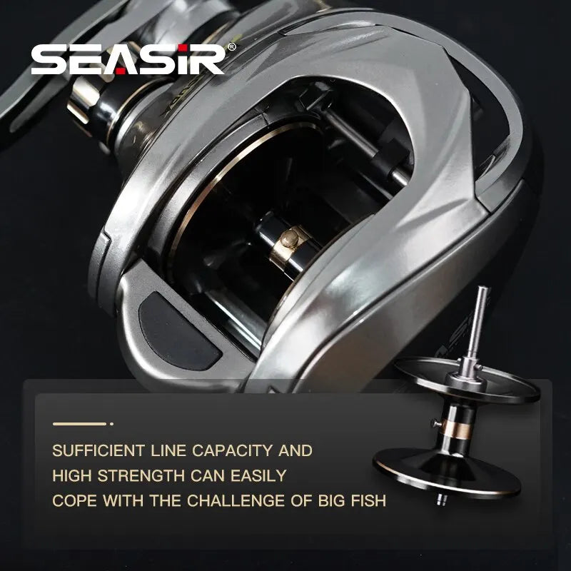 Seasir Megacuda Baitcasting Reel Drag 15KG Deep Spool 6.5:1 Aluminum Frame Carbon Side Double Handle Jigging Metal Reel Seawater