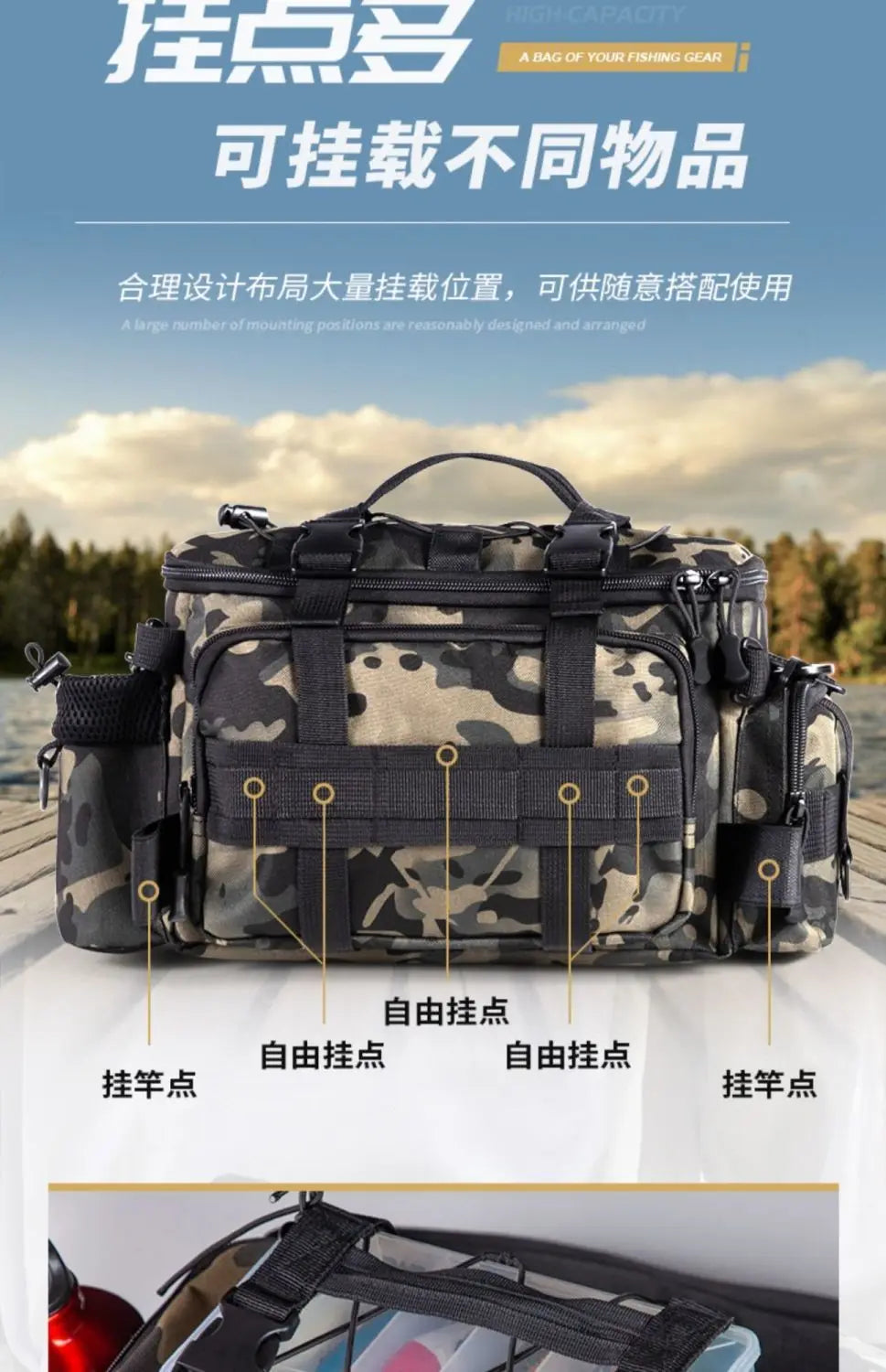 Fishing tackle, shoulder bag, storage bag, portable fishing rod holder, outdoor sports bag, flying fishing