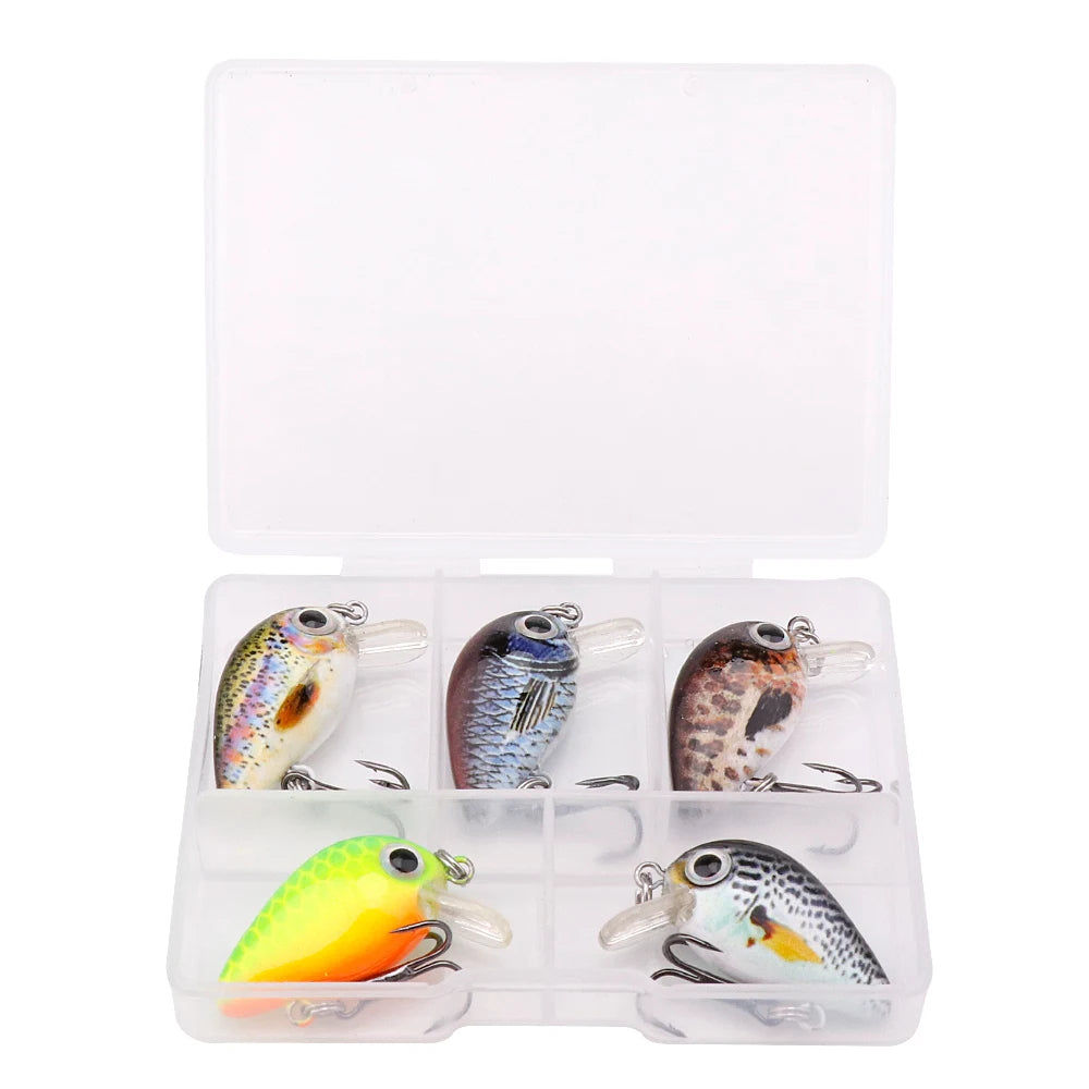 GOBASS 5pcs Mini Fish Bass Fishing Lure Set 3cm 1.5g Mini Artificial Baits Topwater Crank Wobblers For Pike Crankbaits Fishing