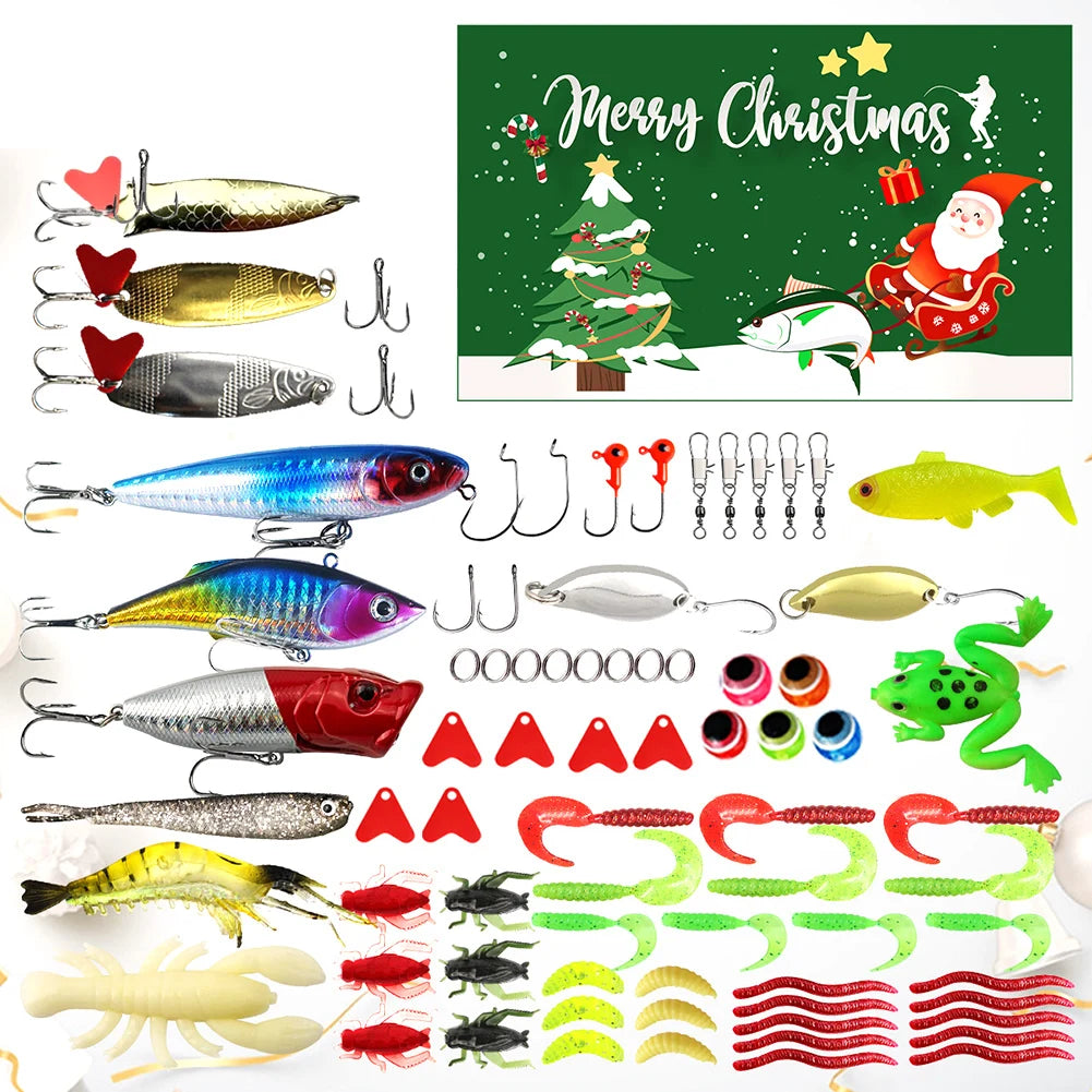 2024 Fishing Tackle Set Advent Calendar 24 Days Christmas Fishing Lures Box Xmas Fish Bait Box Surprise Gifts for Fishing Lover