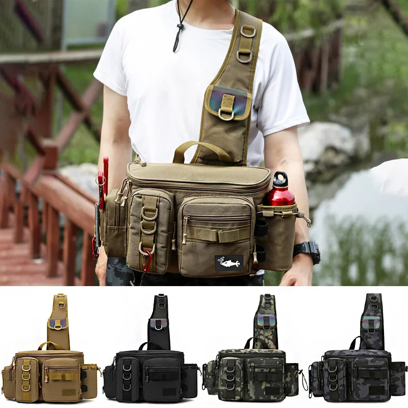 New Fishing Tackle Backpack Lure Box Gear Storage Bag Fanny Pack for Men Fly Fishing Backpack with Rod Holder Sling Shoulder Bag