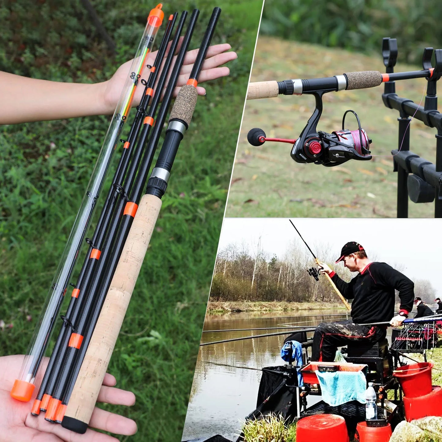 Sougayilang 3M Feeder Fishing Rod Cork Handle Carbon Fibre Spinning Fishing Rods L M H Power 30-120g Lure Weight Carp Pole Pesca