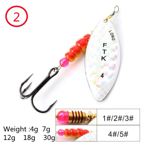 FTK 1PC Spinner Bait 3.2g 4.3g 6.1g 9.6g 13.6g Spinner Bait Spoon Fishing Bass Lure With Treble Hook Tackle High Quality