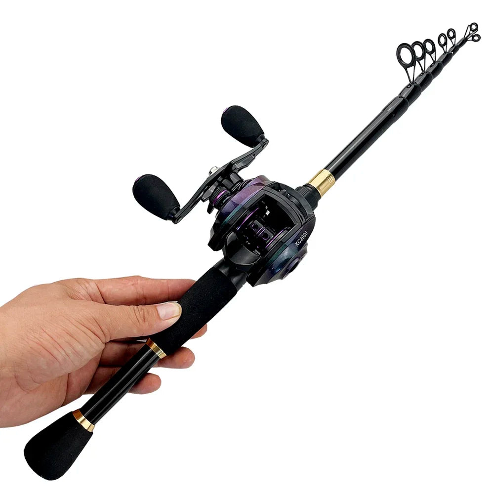 Combo Fishing Rod + Reel GHOTDA Casting/ Spinning Strong Magnetic Brake Baitcasting Reel