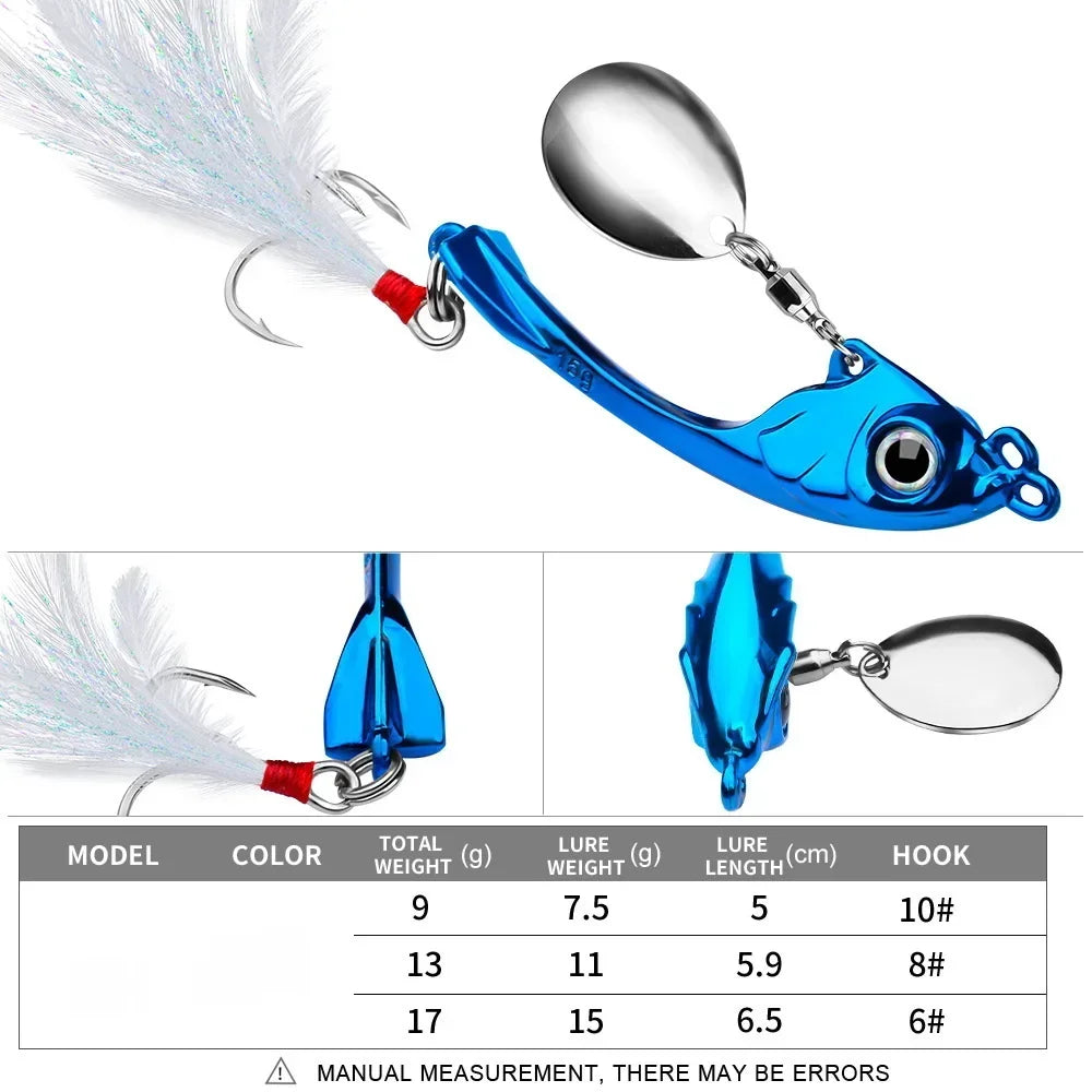 Spinner Bait 7g 10g 15g Metal Vib Fishing Lure Trolling Rotating Spoon Wobbler Sinking Hard Bait With Sequin Pesca For Bass Pike