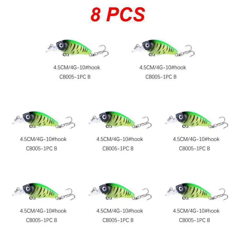 1~8PCS Mixed Colors Minnow Fishing Lures Set 4.5cm 3.5g Mini Crank Wobblers With Treble Hooks Tackle Topwater Swim Crankbaits