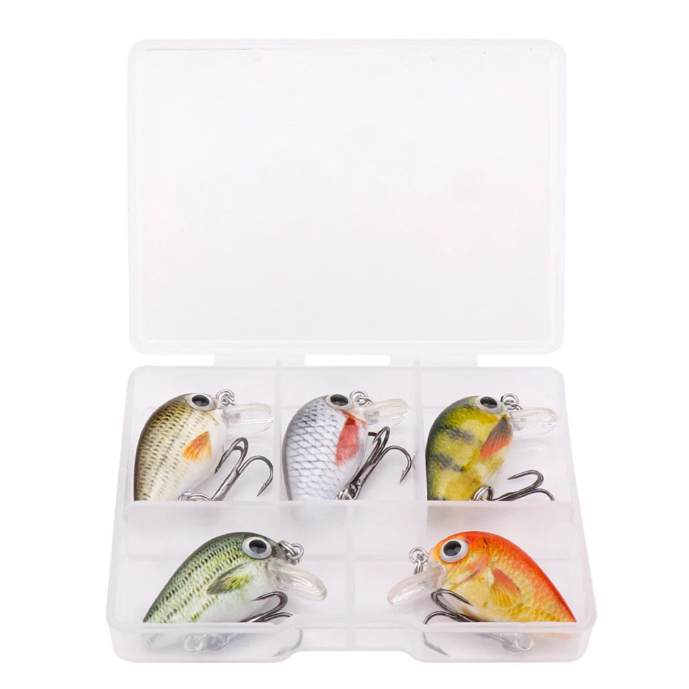 GOBASS 5pcs Mini Fish Bass Fishing Lure Set 3cm 1.5g Mini Artificial Baits Topwater Crank Wobblers For Pike Crankbaits Fishing