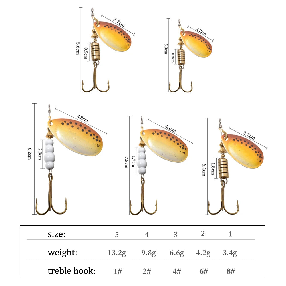 FTK 1PC Spinner Bait 3.2g 4.3g 6.1g 9.6g 13.6g Spinner Bait Spoon Fishing Bass Lure With Treble Hook Tackle High Quality