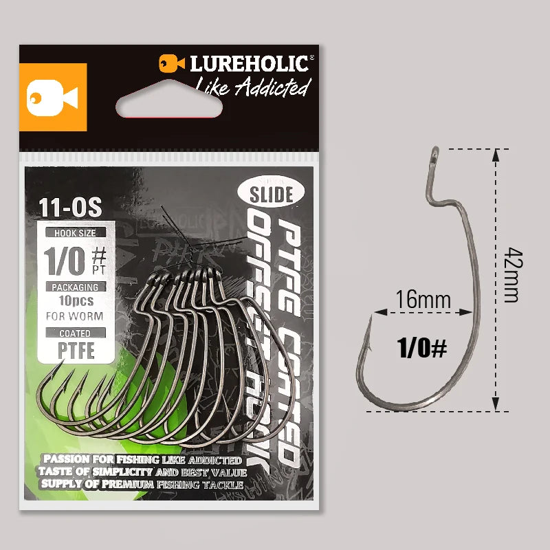 LUREHOLIC PTFE Super Slide Offset Hook Worm Hook Texas Rig Drop Shot Stainless Steel Worm Fishhook Fishing Accessories