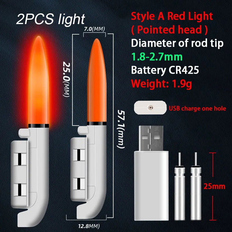 2PCS LED Fishing Luminous Light Stick With CR425 Battery USB Charging Kit Fish Rod Bite Alarm Night Fishing Bobber Pesca Tackle. Night fishing