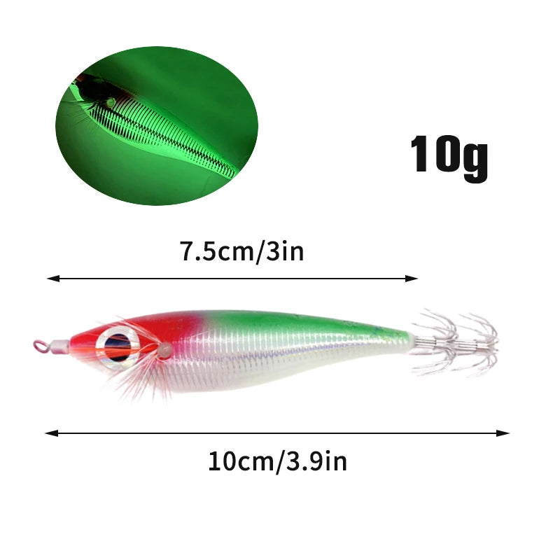 Squid Hook Fishing Lures Luminous Wood Shrimp Cuttlefish Egi Squid Jig Baits Sea Fishing Night Glow octopus Horizontal egi lure. Night fishing