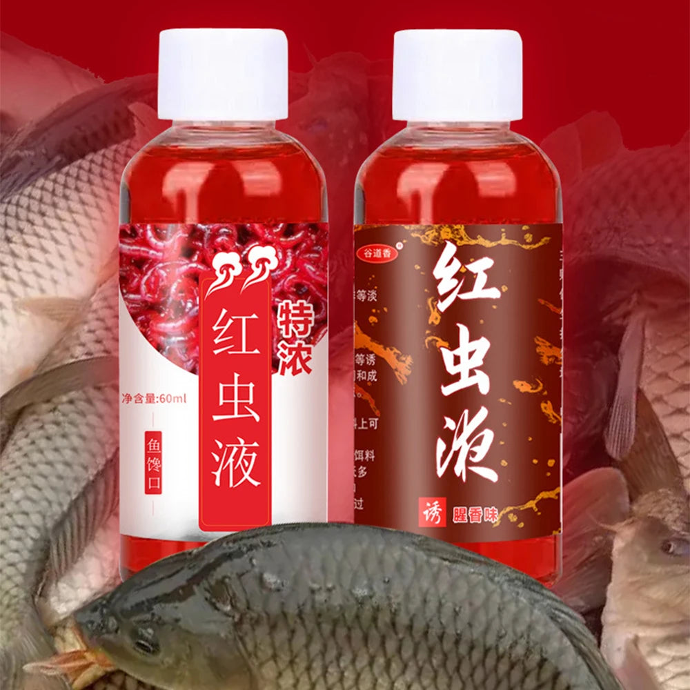 60ML Liquid Blood Worm Scent Fish Attractant Concentrated Red Worm Liquid Fish Bait Additive Perch Catfish Fishing Accessories