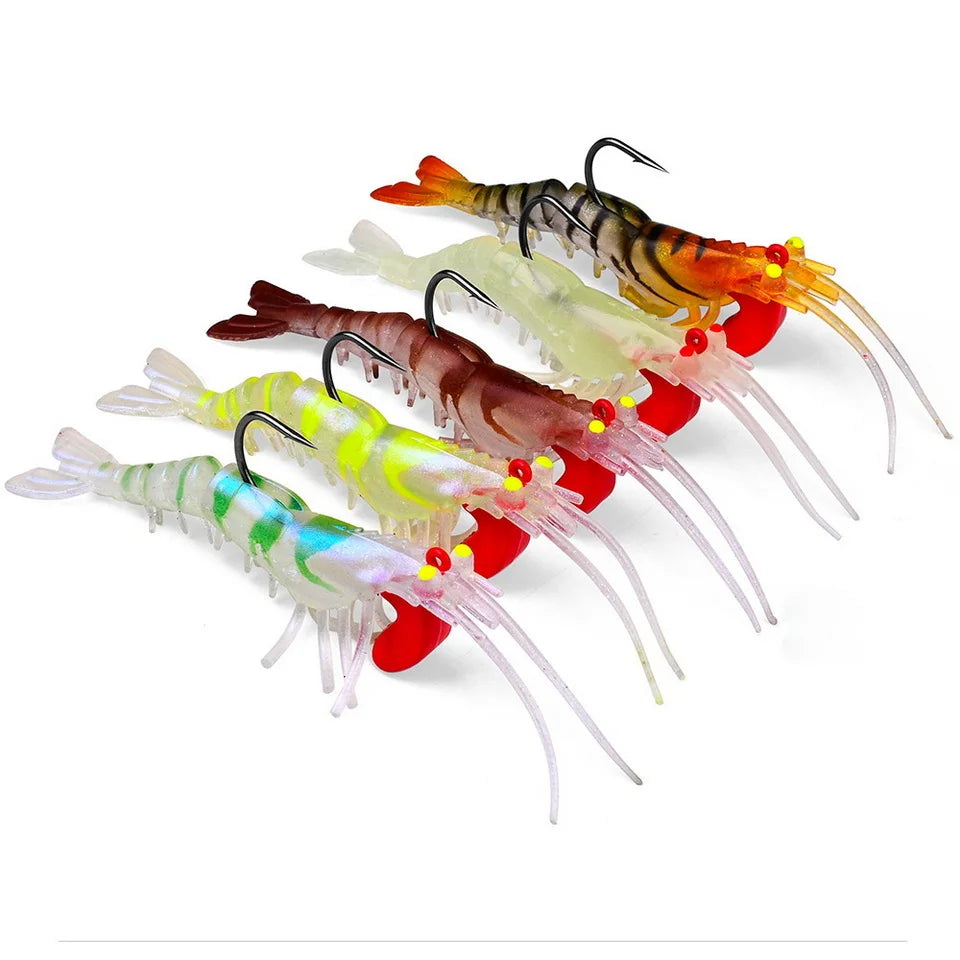 1pcs Luminous Eyes Silicone Shrimp Baits 6g 13g 19g Bionic Soft Prawn Lures Metal Jig Head Sinking Swimbait Wobbler Jigging Hook