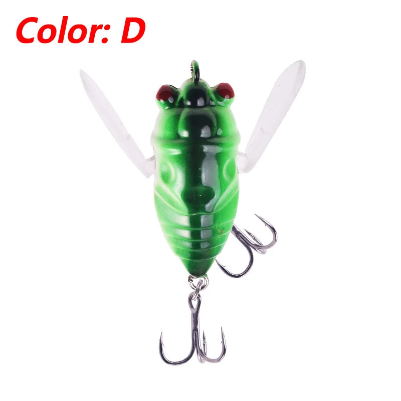 1 Pcs Insect Popper Fishing Lure 4.8cm 6g Topwater Soft Wing Cicada Wobblers Artificial Bait With Hooks  for Bass Pike Tackle