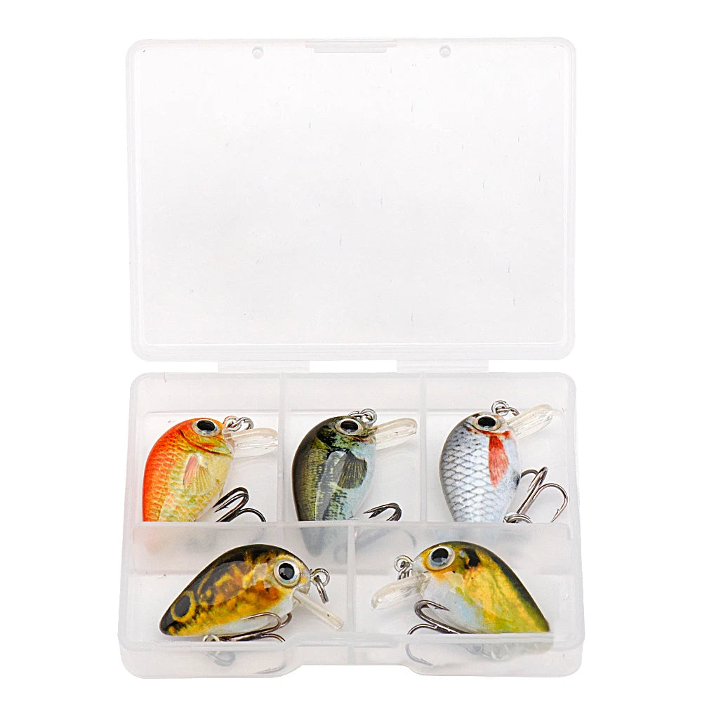 GOBASS 5pcs Mini Fish Bass Fishing Lure Set 3cm 1.5g Mini Artificial Baits Topwater Crank Wobblers For Pike Crankbaits Fishing