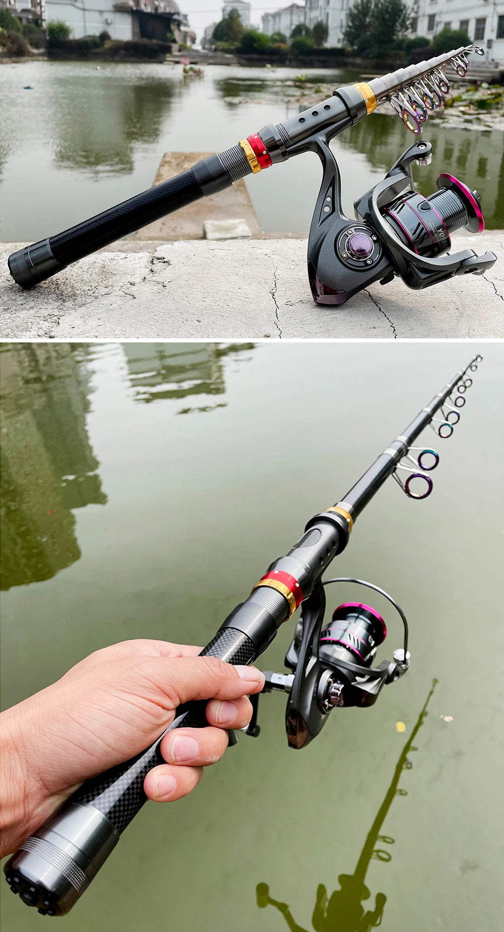 Combo Fishing Rod + Reel 1.8-3.6m Carbon Fiber  Telescopic Fishing Pole Spinning Reel Kit Max Resistance 3-8kg Pesca