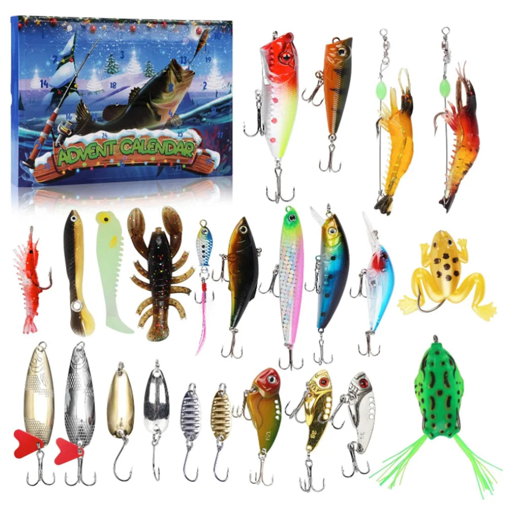 2024 Fishing Tackle Set Advent Calendar 24 Days Christmas Fishing Lures Box Xmas Fish Bait Box Surprise Gifts for Fishing Lover