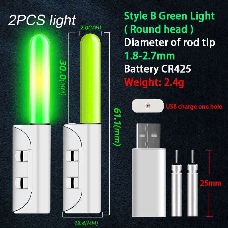 2PCS LED Fishing Luminous Light Stick With CR425 Battery USB Charging Kit Fish Rod Bite Alarm Night Fishing Bobber Pesca Tackle. Night fishing