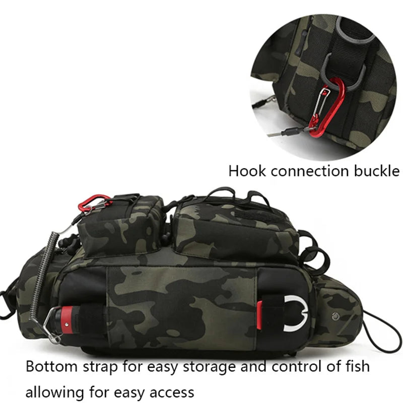 New Fishing Tackle Backpack Lure Box Gear Storage Bag Fanny Pack for Men Fly Fishing Backpack with Rod Holder Sling Shoulder Bag