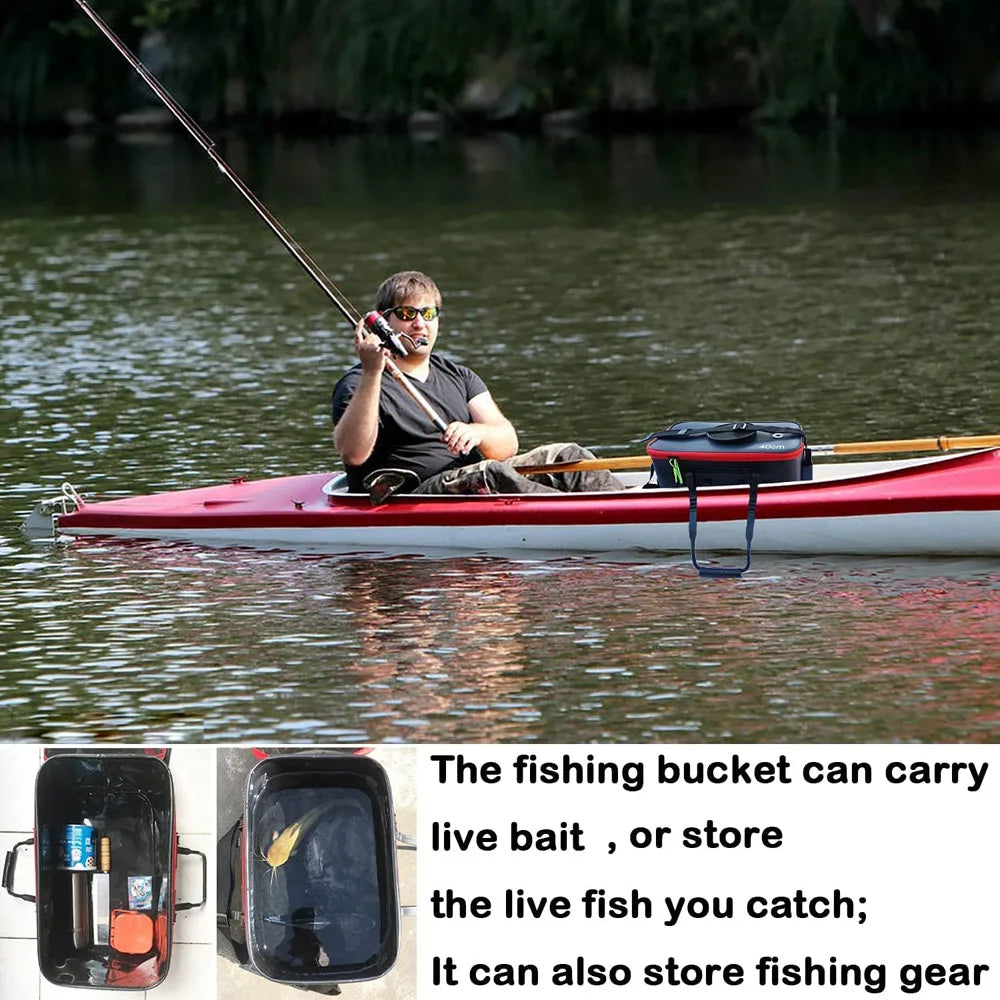 Portable EVA Thicken Waterproof Zipper Fishing Box Portable Folding Bag for Live Fish Bucket, Fishing Tackle with Shoulder Strap