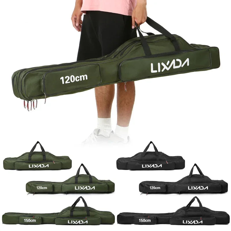 Lixada 3 Layers Fishing Pole Bag Portable Folding Rod Carry Case Fishing Reel Tackle Storage Bag Case