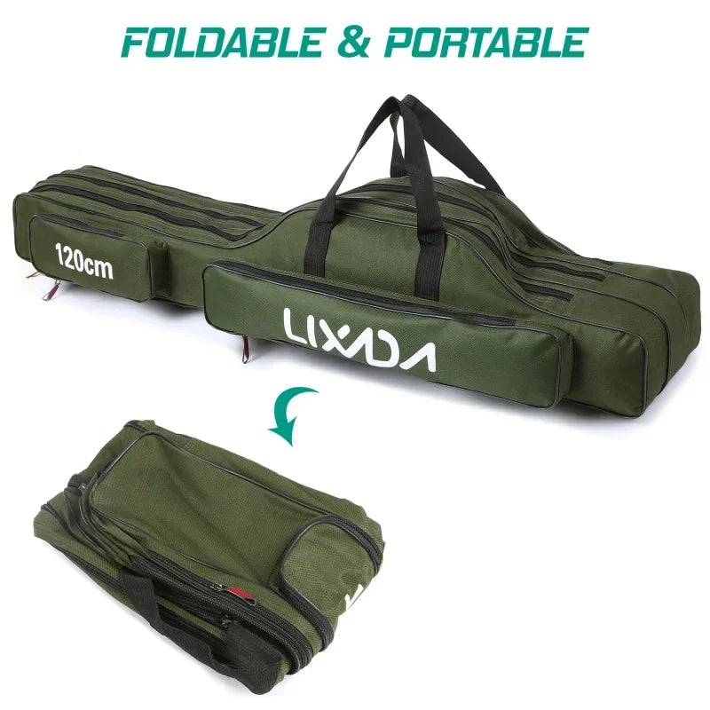 Lixada 3 Layers Fishing Pole Bag Portable Folding Rod Carry Case Fishing Reel Tackle Storage Bag Case