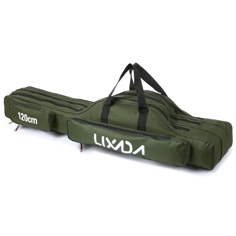 Lixada 3 Layers Fishing Pole Bag Portable Folding Rod Carry Case Fishing Reel Tackle Storage Bag Case