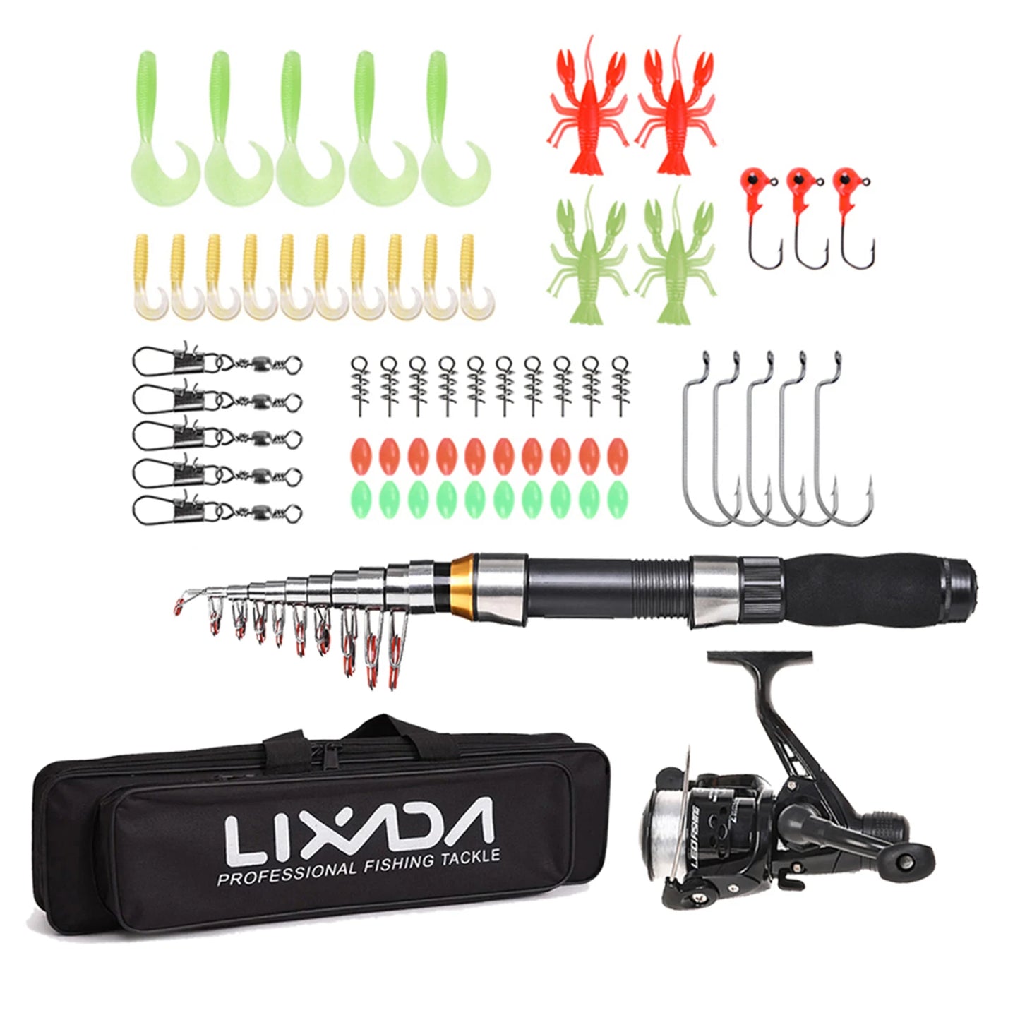 Combo Fishing Rod + Reel Lixada 2.1m 2.3 m Telescopic  Bag Case Pesca Gear Set