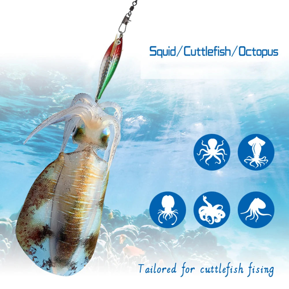 1Pc 7.5cm/8cm Laser Luminous Squid Jig Floating Horizontal Wood Shrimp Egi Lure Squid Jigging Shrimp Hooks Fishing Octopus Baits