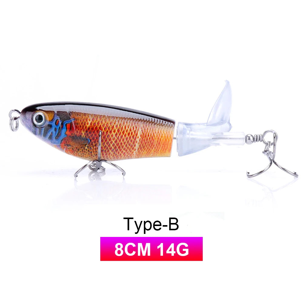 TREHOOK 9g/8g/14g/17g/24g Topwater Whopper Popper Fishing Lures Rotating Double Propeller Tail Artificial Bait Floating Wobblers