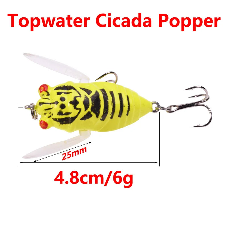 1 Pcs Insect Popper Fishing Lure 4.8cm 6g Topwater Soft Wing Cicada Wobblers Artificial Bait With Hooks  for Bass Pike Tackle