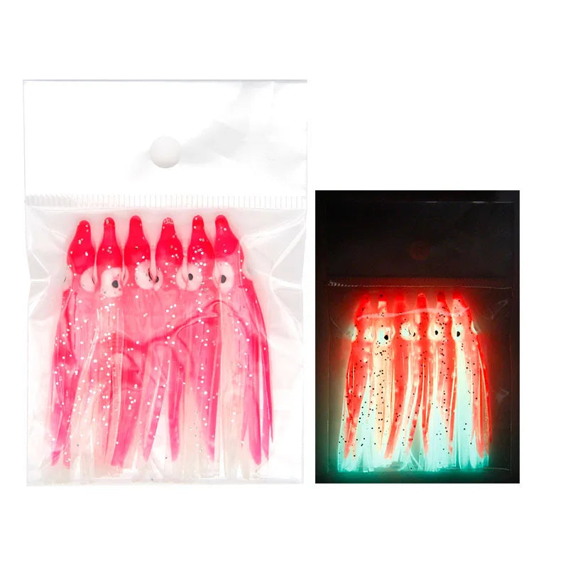 Tuohai Fishing Tackle 6cm Full Luminous Bionic Octopus Soft Bait Sea Fishing Yanyue  Plate Hook Squid Skirt Lure Fake Bait. Night fishing