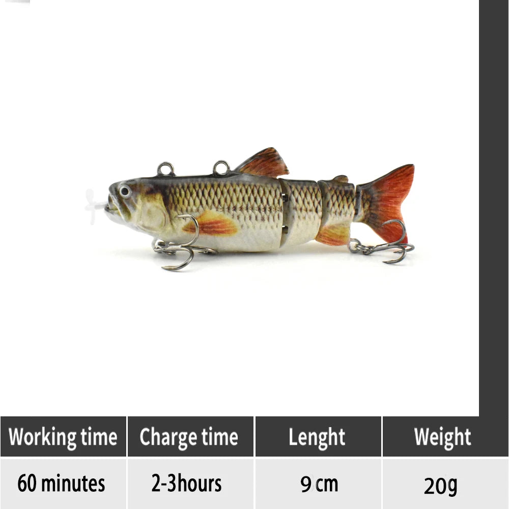 90mm mini Automatic Swimming Robotic Electric Fishing Lure Multi Jointed Bait Auto Swimbait USB LED Light Wobbler for pike