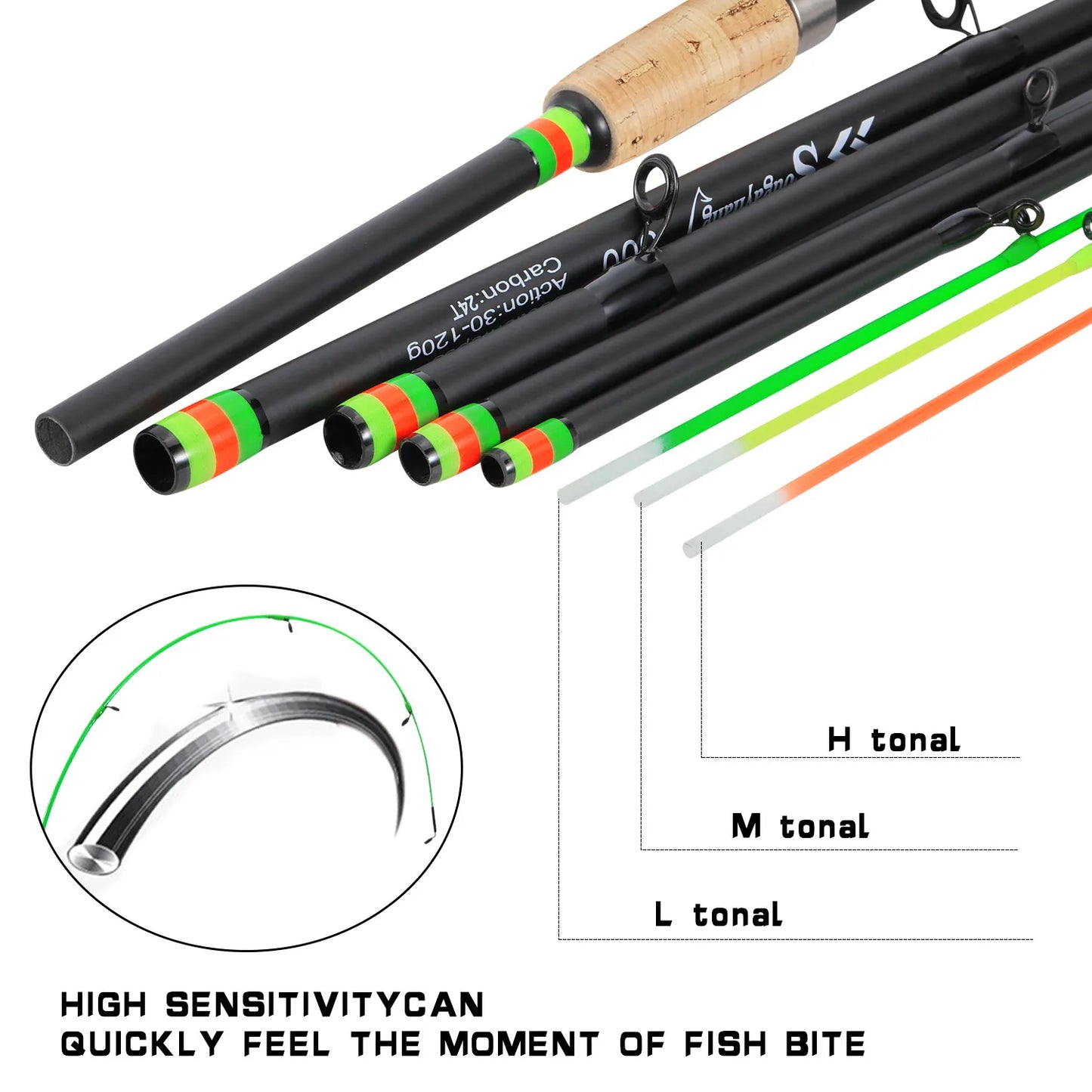 Sougayilang 3M Feeder Fishing Rod Cork Handle Carbon Fibre Spinning Fishing Rods L M H Power 30-120g Lure Weight Carp Pole Pesca