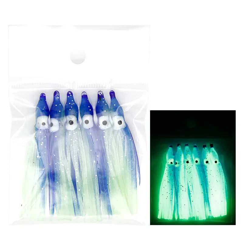 Tuohai Fishing Tackle 6cm Full Luminous Bionic Octopus Soft Bait Sea Fishing Yanyue  Plate Hook Squid Skirt Lure Fake Bait. Night fishing