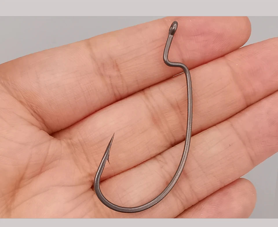 LUREHOLIC PTFE Super Slide Offset Hook Worm Hook Texas Rig Drop Shot Stainless Steel Worm Fishhook Fishing Accessories