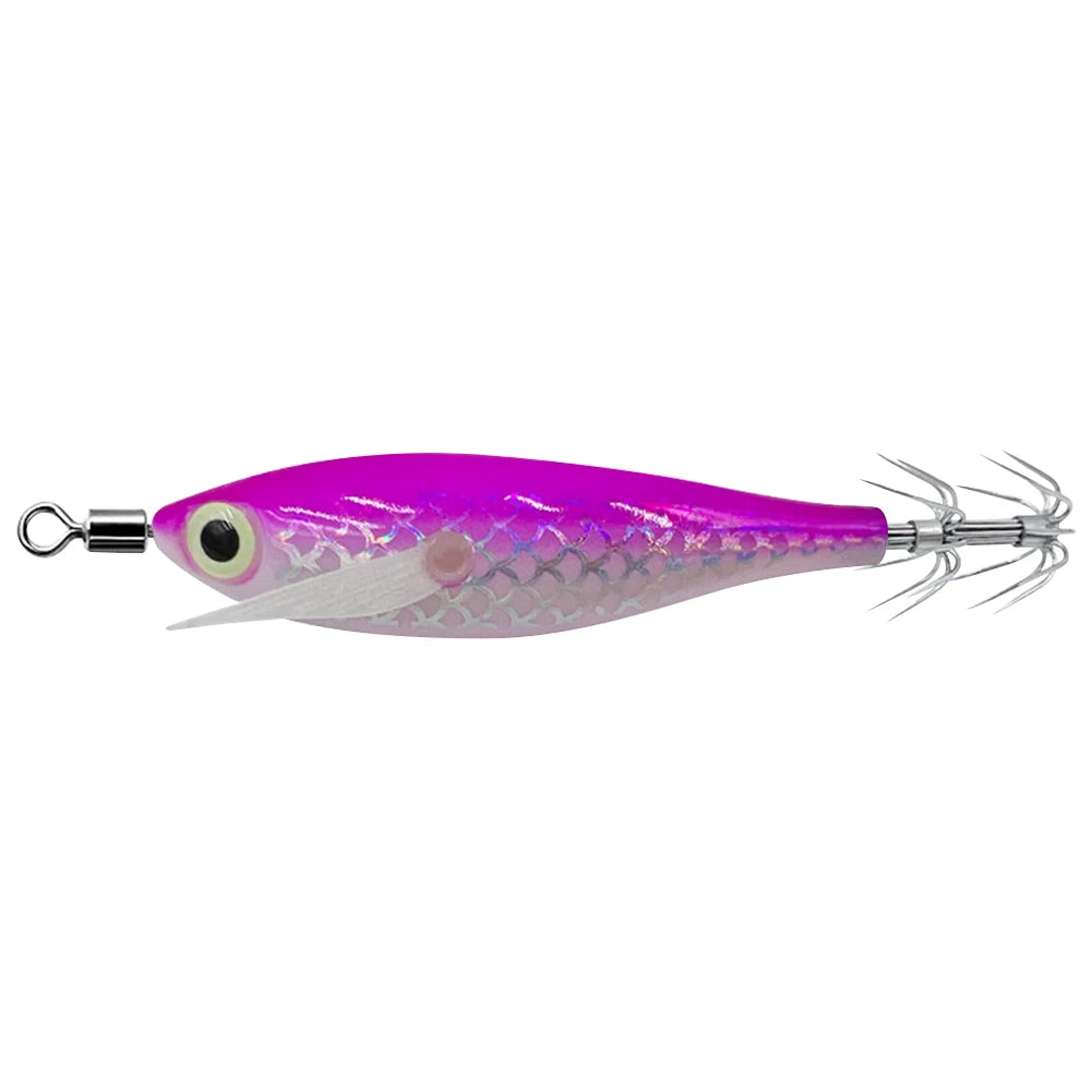 1Pc 7.5cm/8cm Laser Luminous Squid Jig Floating Horizontal Wood Shrimp Egi Lure Squid Jigging Shrimp Hooks Fishing Octopus Baits